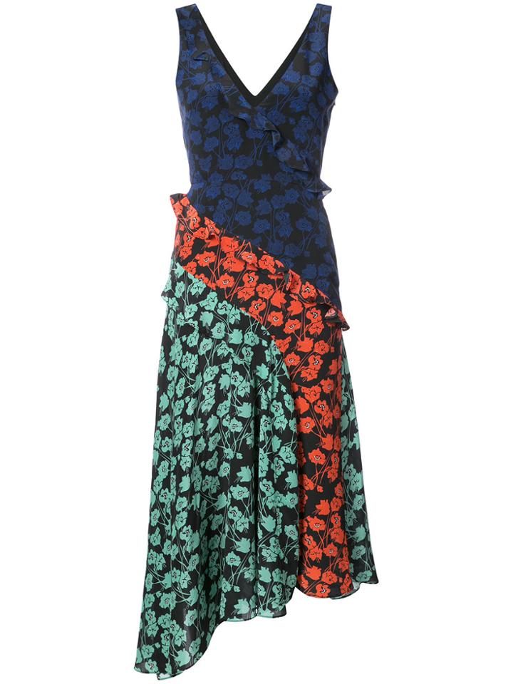 Saloni Asymmetric Floral Midi Dress - Blue