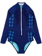 Duskii Girl - Anchor Print Long Sleeve Swimsuit - Kids - Neoprene/nylon - 8 Yrs, Blue
