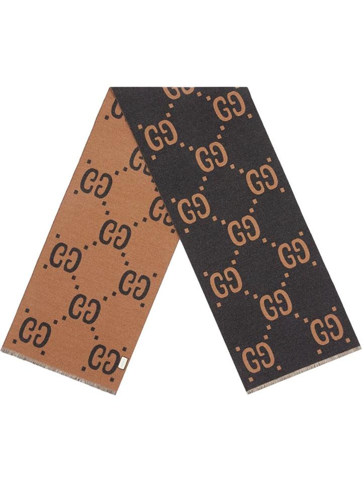 Gucci Gg Wool Scarf - Grey