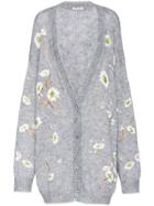 Miu Miu Floral Embroidered Oversized Cardigan - Grey