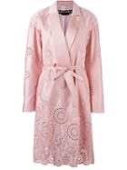 Rochas Perforated Belted Coat, Women's, Size: 46, Pink/purple, Polyester/silk