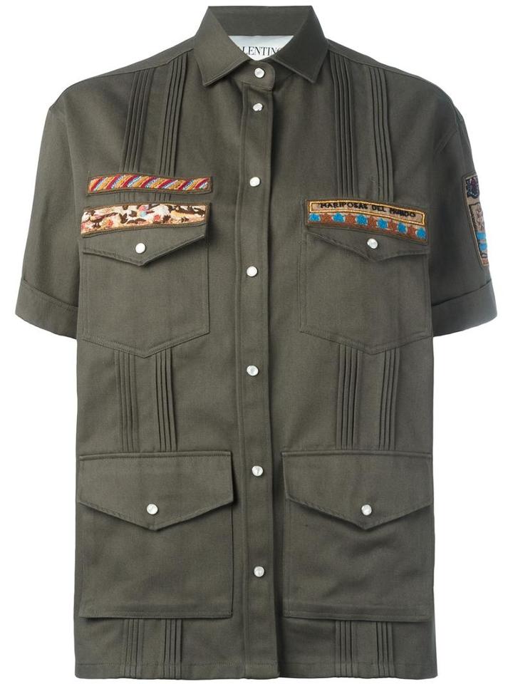 Valentino Embroidered Military Shirt, Women's, Size: 42, Green, Cotton