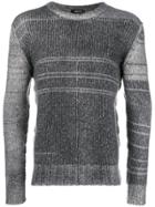 Avant Toi Striped Rib Knit Sweater - Grey