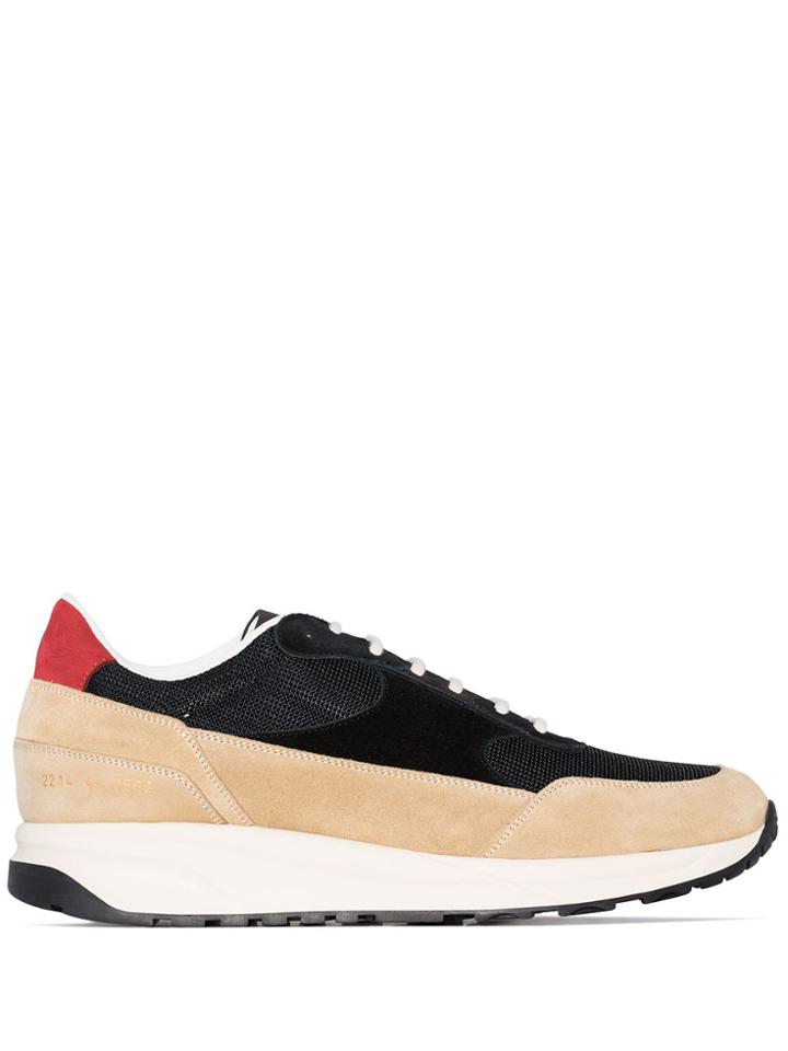 Common Projects Black And Beige Track Low Top Leather Sneakers