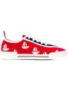 Thom Browne Sailboat Embroidery Corduroy Trainer - Red