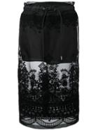 Sacai Sheer Panel Embroidered Skirt, Women's, Size: 3, Black, Polyester/cotton