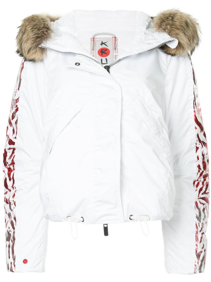 Kru Fur Hooded Bomber Jacket - White