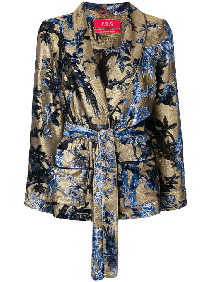 F.r.s For Restless Sleepers Floral Print Belted Blazer - Metallic