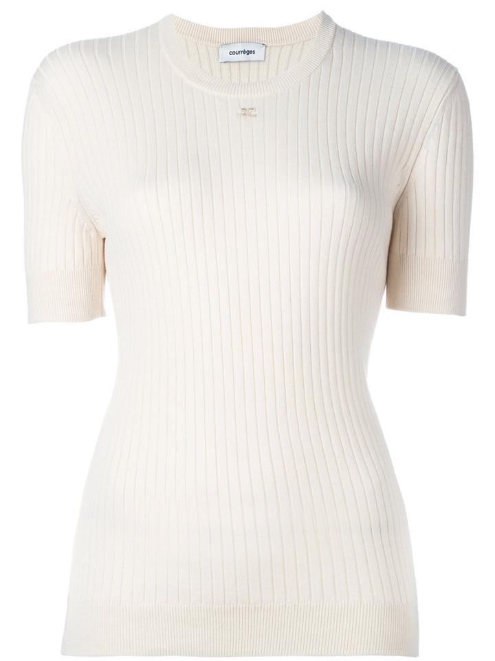 Courrèges Ribbed Knit T-shirt, Women's, Size: 2, White, Cotton/cashmere