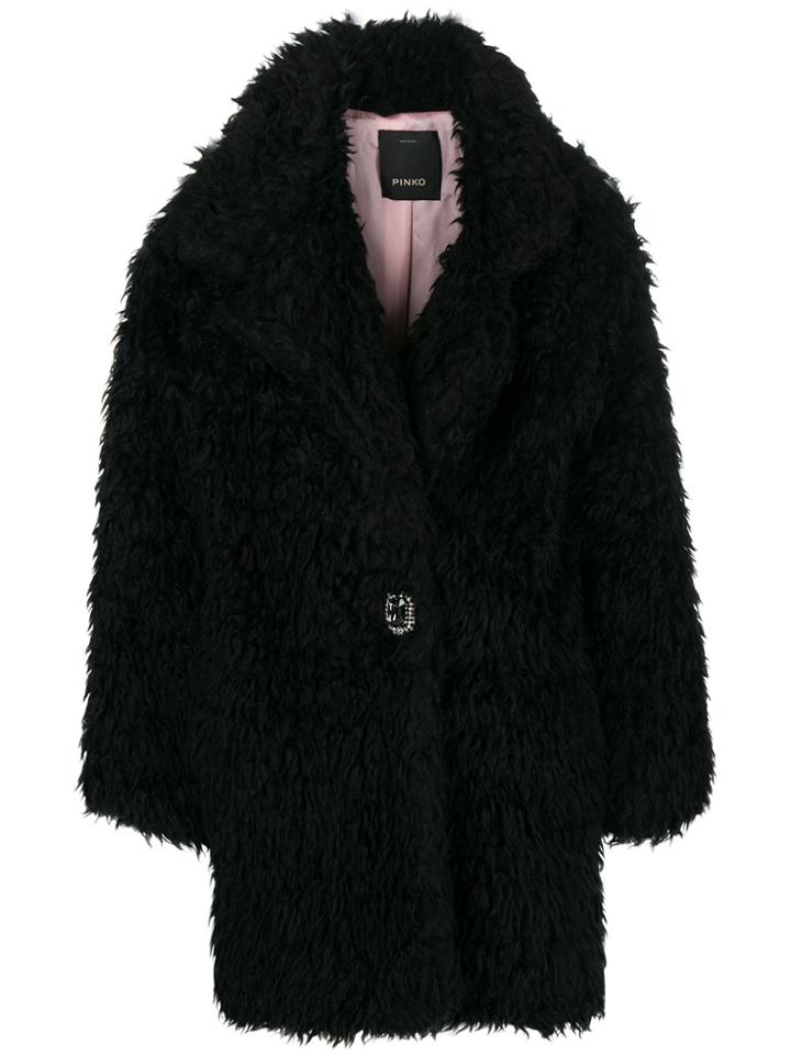 Pinko Oversized Faux Fur Coat - Black