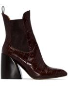 Chloé Wave 90 Crocodile Embossed Boots - Brown