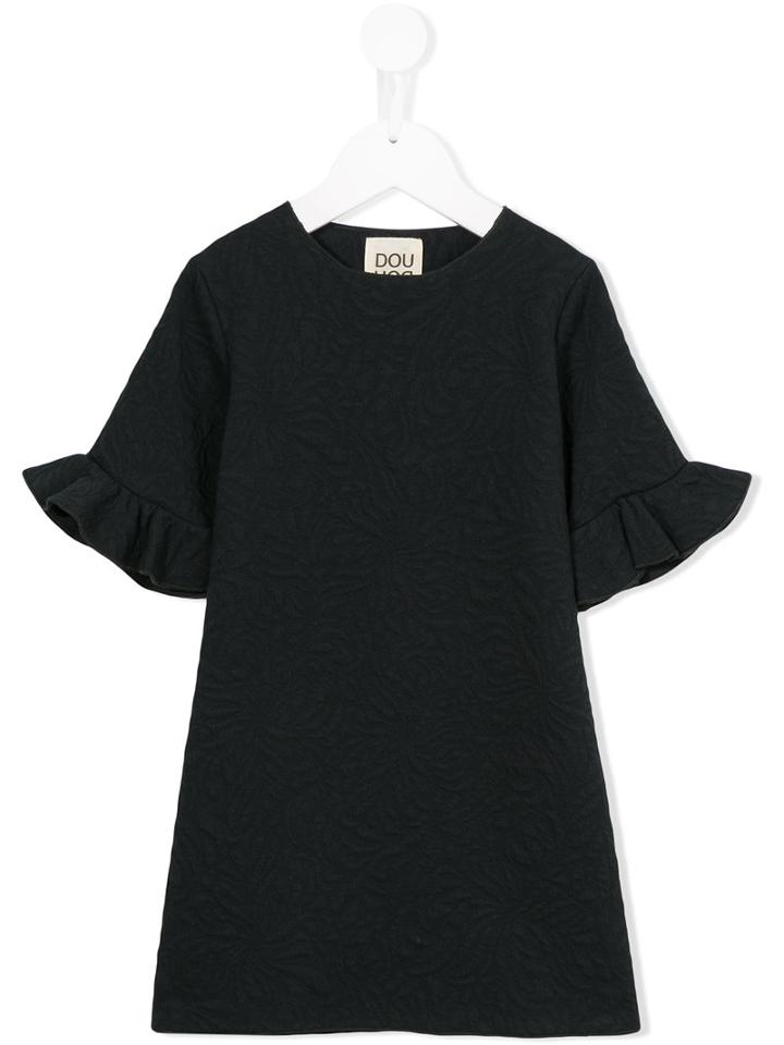 Douuod Kids - Jacquard Ruffle Sleeve Dress - Kids - Cotton/polyamide - 3 Yrs, Blue
