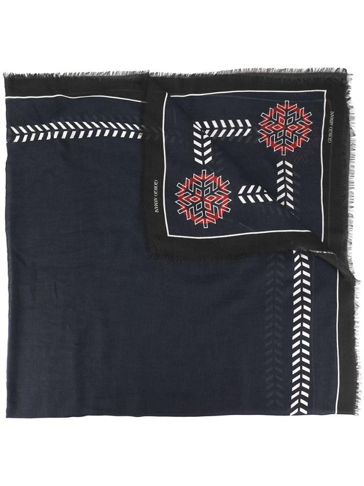 Giorgio Armani Multi-patterned Frayed Edge Scarf - Blue