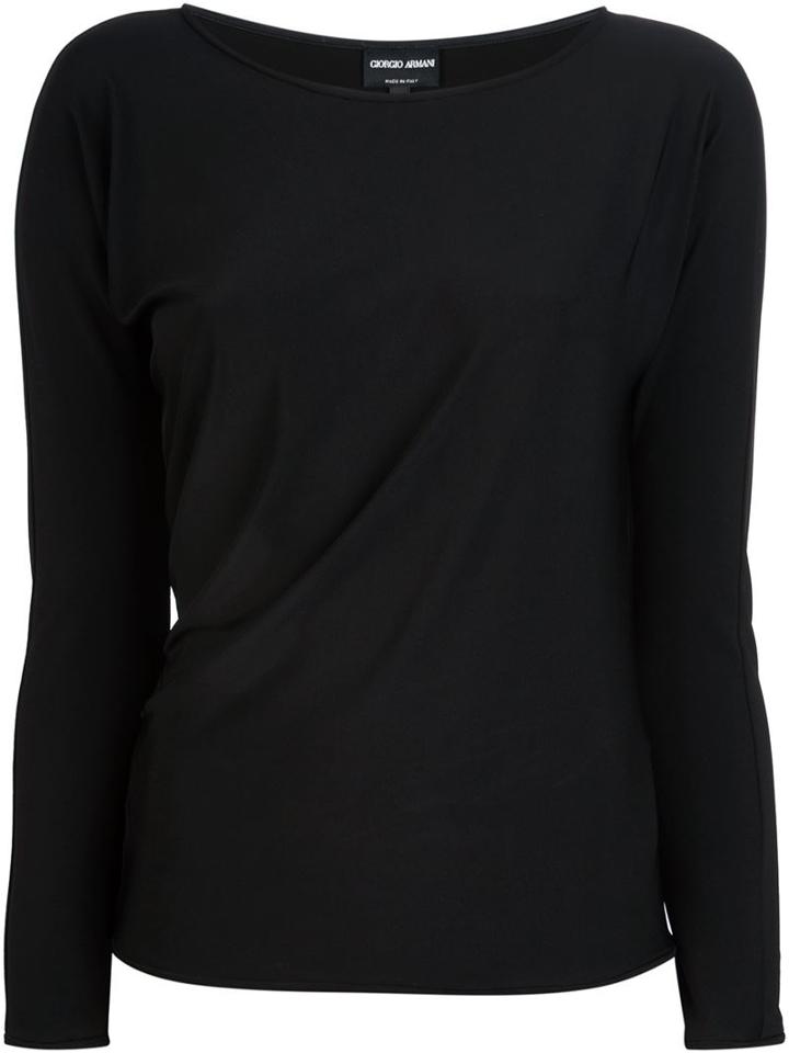 Giorgio Armani Draped Long Sleeve T-shirt, Women's, Size: 42, Black, Spandex/elastane/viscose