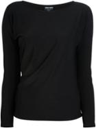 Giorgio Armani Draped Long Sleeve T-shirt, Women's, Size: 42, Black, Spandex/elastane/viscose