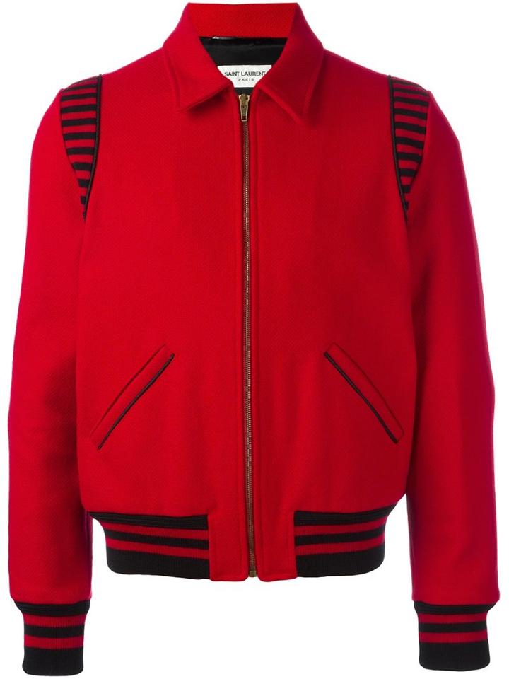 Saint Laurent Classic Teddy Jacket, Men's, Size: 48, Red, Cotton/polyamide/virgin Wool