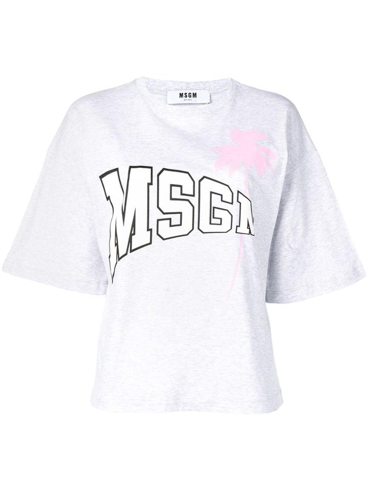 Msgm Logo Palm Tree T-shirt - Grey