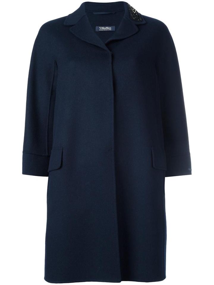's Max Mara Classic Buttoned Coat, Women's, Size: 38, Blue, Angora/virgin Wool