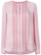 Diane Von Furstenberg Pleated Bib Longsleeved Blouse, Women's, Size: 10, Pink/purple, Silk