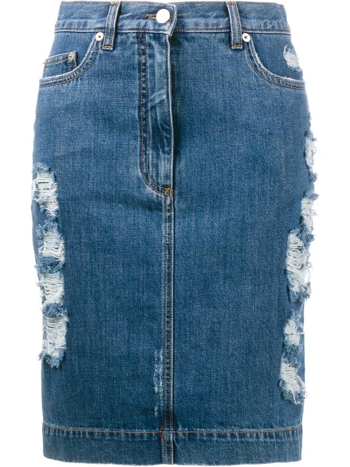 Moschino Distressed Denim Skirt, Women's, Size: 40, Black, Cotton