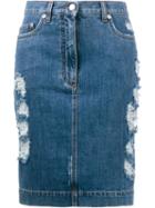 Moschino Distressed Denim Skirt, Women's, Size: 40, Black, Cotton