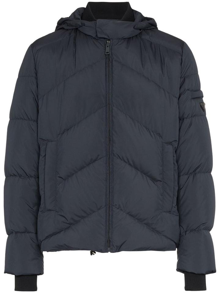 Prada Chevron Quilted Feather Down Jacket - Blue
