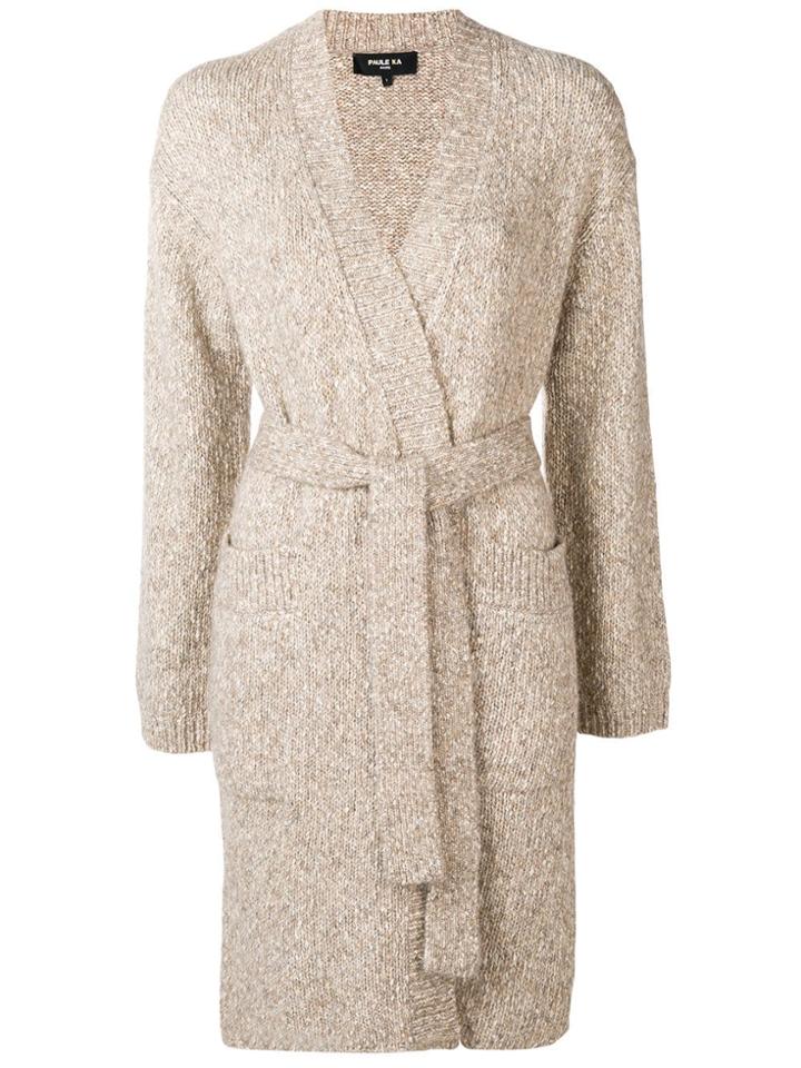 Paule Ka Belted Long Cardigan - Nude & Neutrals