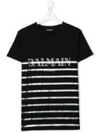 Balmain Kids Striped Logo T-shirt - Black