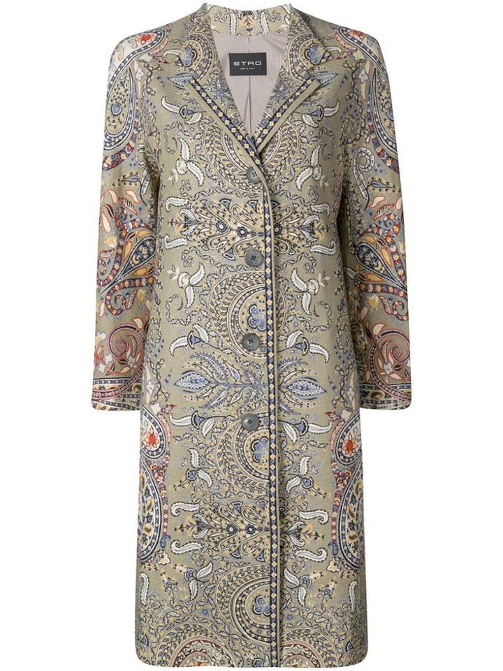 Etro Paisley Print Straight-cut Coat - Green