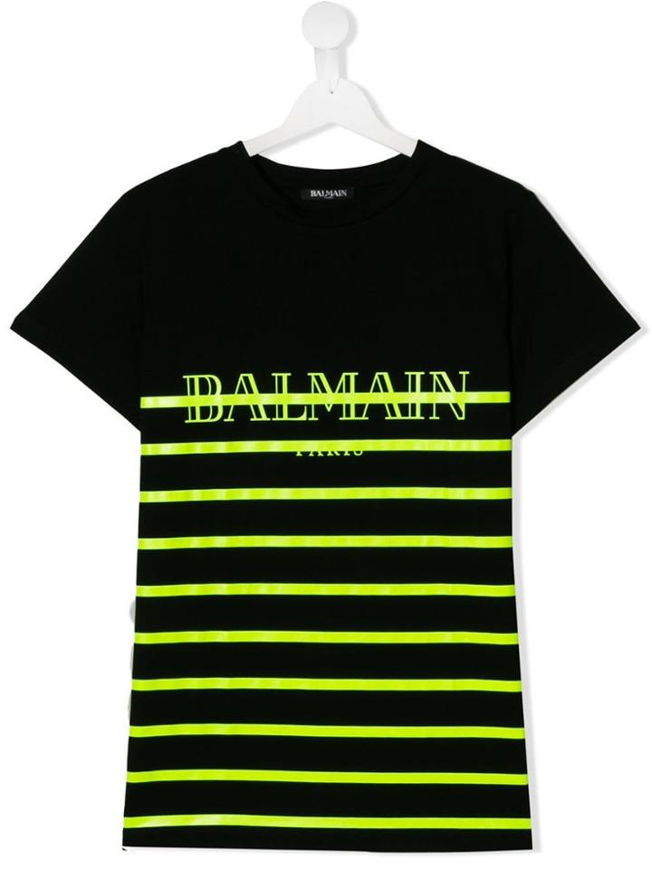 Balmain Kids Strikethrough Stripe Logo T-shirt - Black