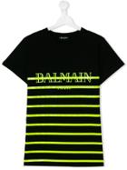 Balmain Kids Strikethrough Stripe Logo T-shirt - Black