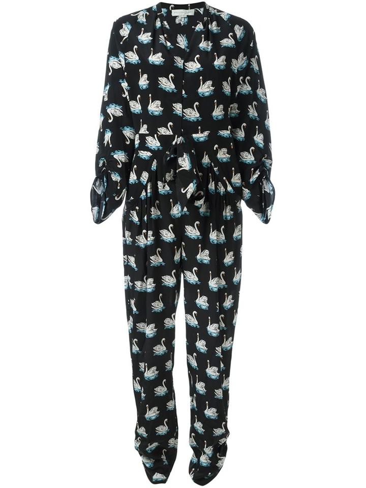 Stella Mccartney 'monia' Swan Print Jumpsuit, Women's, Size: 46, Black, Silk