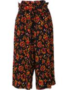 Y's Floral Pattern Belted Trousers, Women's, Size: 1, Black, Cupro/wool