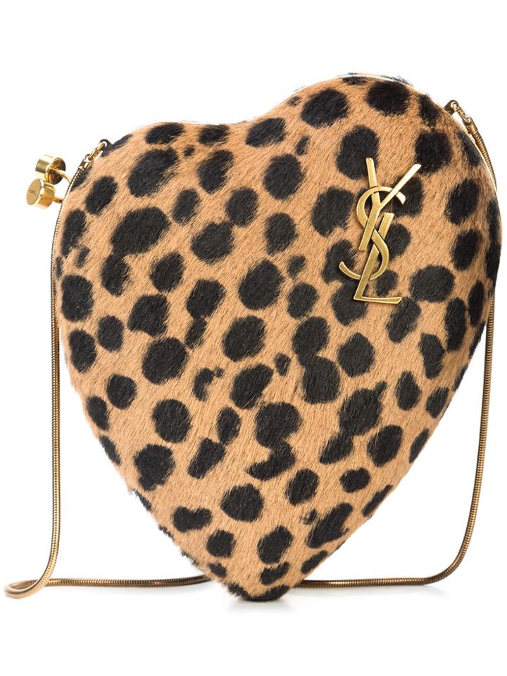 Saint Laurent Leopard Print Love Box Clutch - Brown