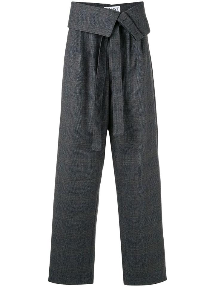 Loewe Checked Folded Waist Trousers - Grey