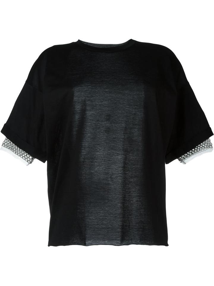 Aviù Semi Sheer Woven Sleeve Insert T-shirt