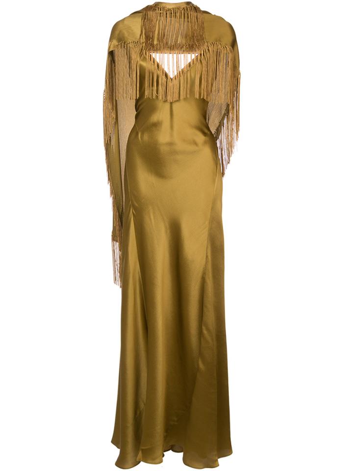 Gabriela Hearst Fringed Asymmetric Draped Gown - Metallic