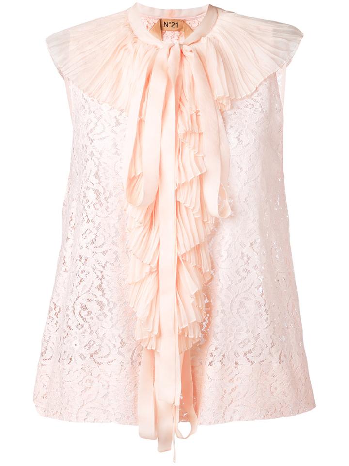No21 - Lace Detail Top - Women - Silk/cotton/polyamide - 42, Pink/purple, Silk/cotton/polyamide