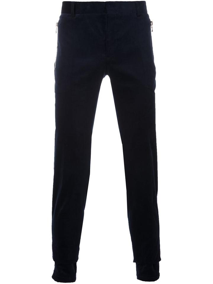 Balmain Straight Fit Trousers, Men's, Size: 52, Blue, Cotton/polyurethane