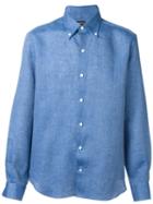 Ermenegildo Zegna Button Down Shirt, Men's, Size: 44, Blue, Linen/flax