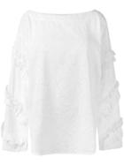 Msgm - Boat-neck Broderie Blouse - Women - Cotton/polyester - 40, Women's, White, Cotton/polyester