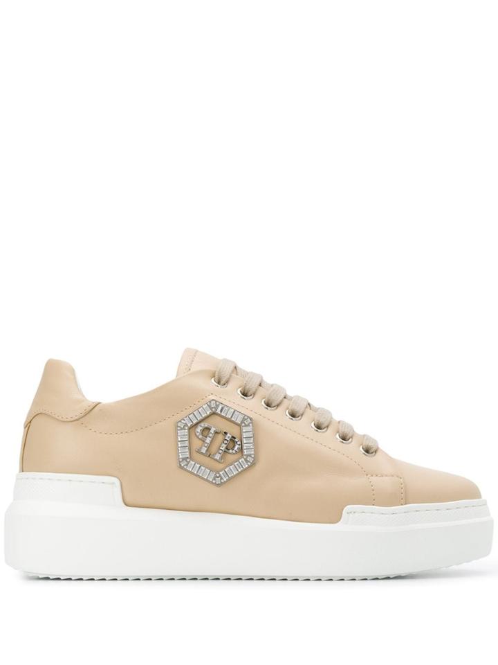 Philipp Plein Lo-top Crystal Embellished Sneakers - Neutrals