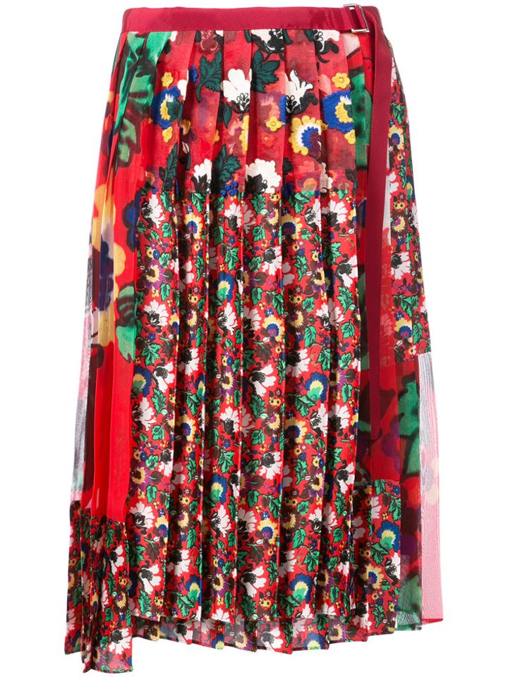 Sacai Asymmetric Floral Pleated Skirt - Red