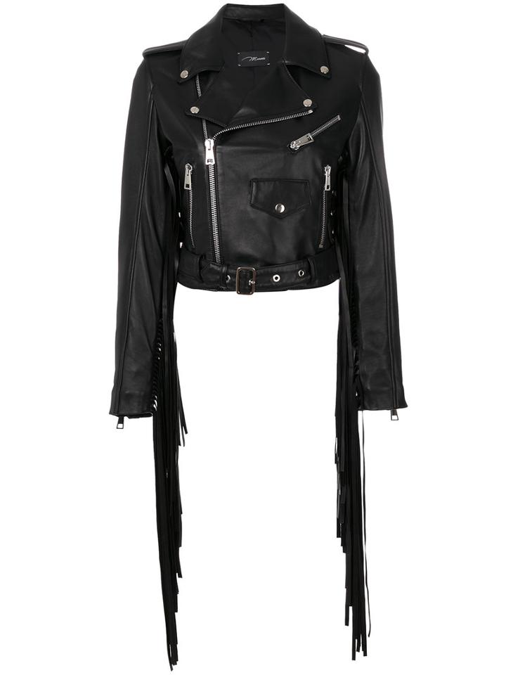 Manokhi - Fringed Cropped Jacket - Women - Calf Leather/polyester/viscose - 36, Black, Calf Leather/polyester/viscose