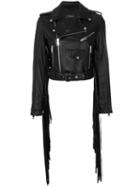 Manokhi - Fringed Cropped Jacket - Women - Calf Leather/polyester/viscose - 36, Black, Calf Leather/polyester/viscose