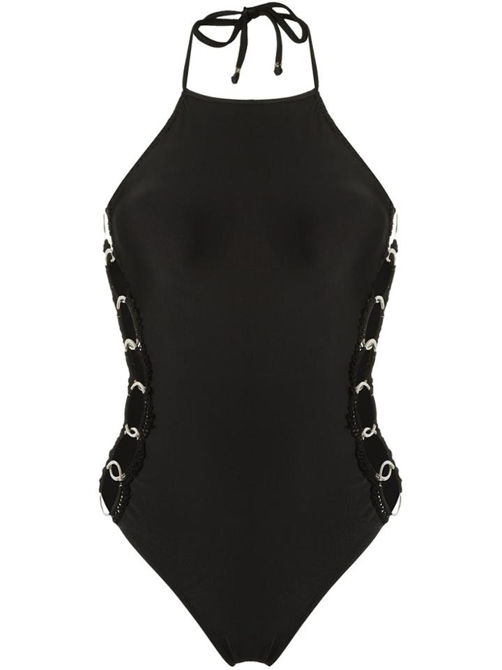 Amir Slama Metallic Details Swimsuit - Black