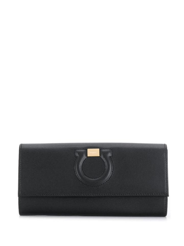 Salvatore Ferragamo Gancini Embossed Logo Wallet - Black