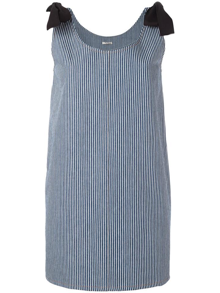 Miu Miu Bows Striped Dress, Women's, Size: 40, Blue, Cotton