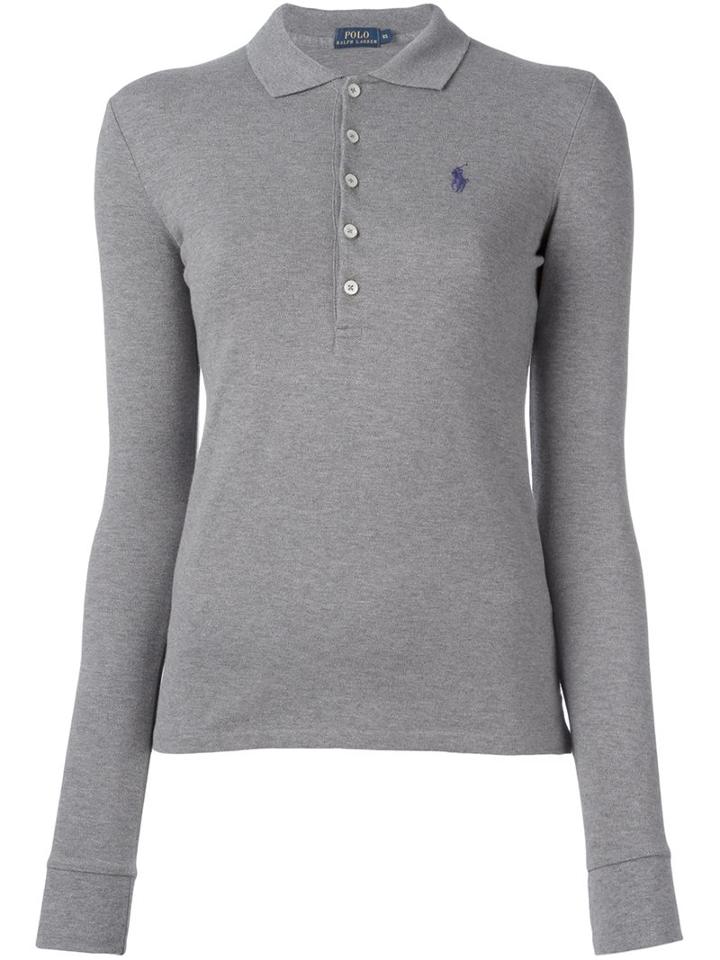 Polo Ralph Lauren Logo Polo Shirt, Women's, Size: Medium, Grey, Cotton/spandex/elastane