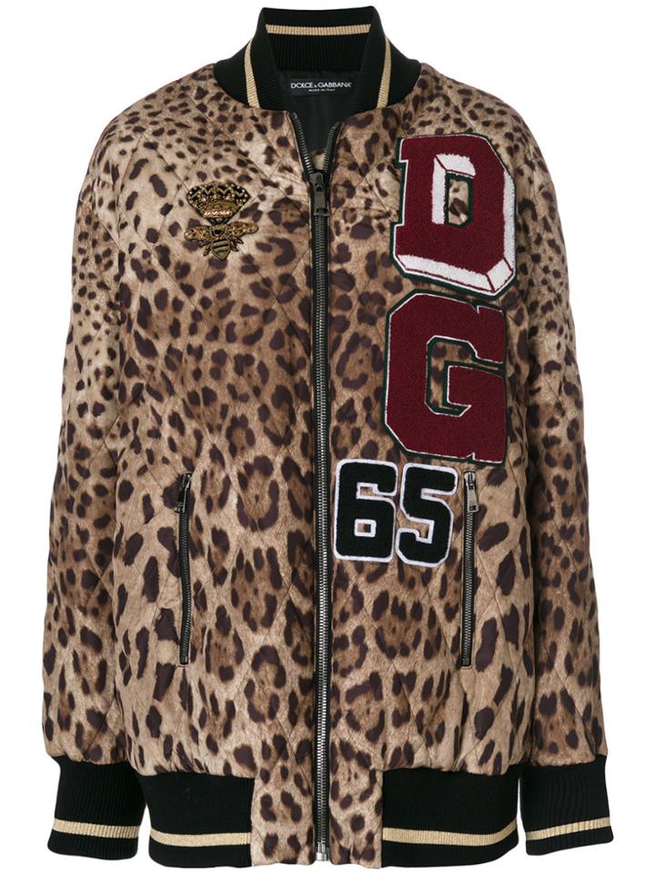 Dolce & Gabbana Leopard Print Bomber Jacket - Brown